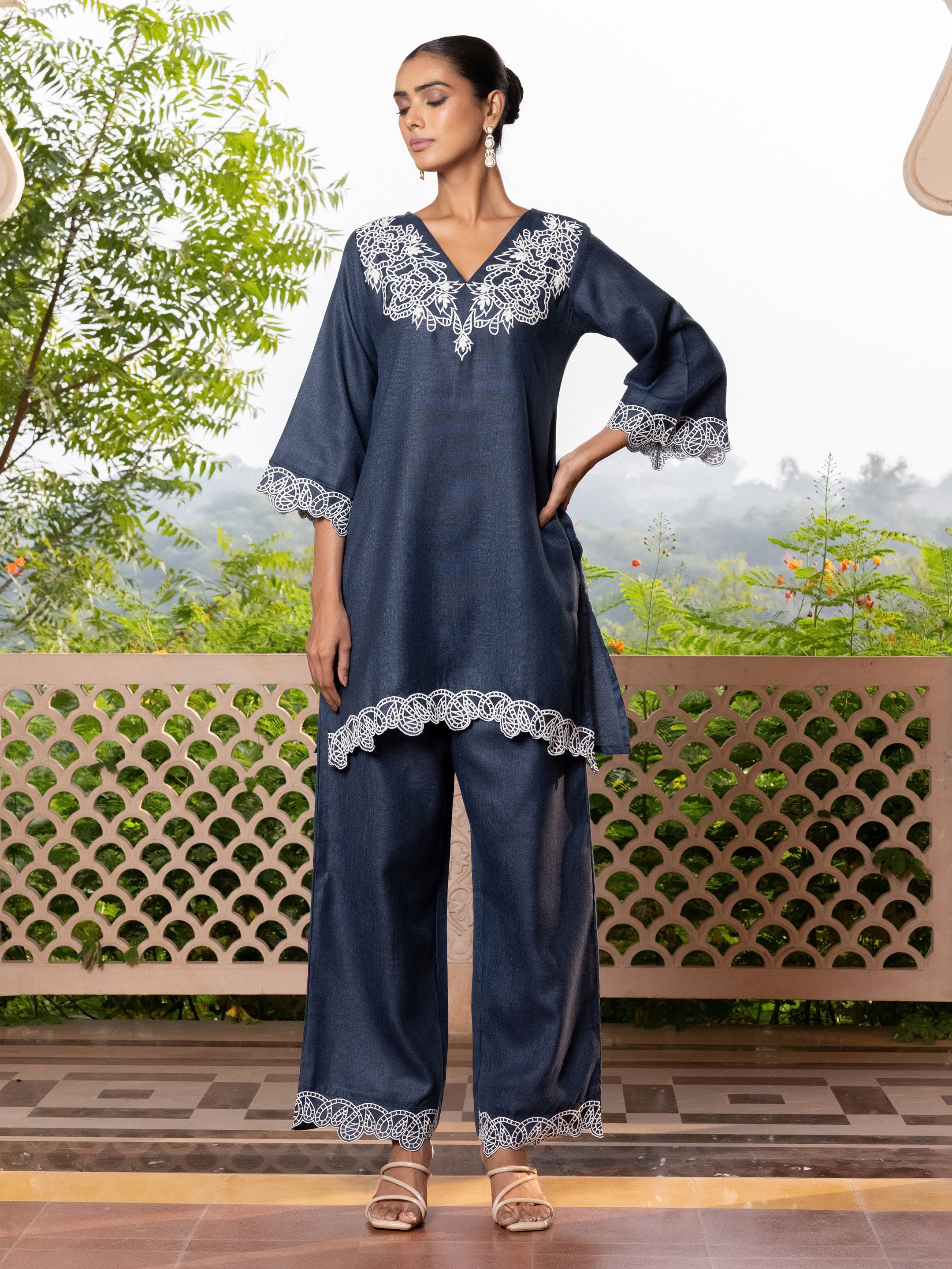 Sharmila Linen V-Neck Co-ord Set