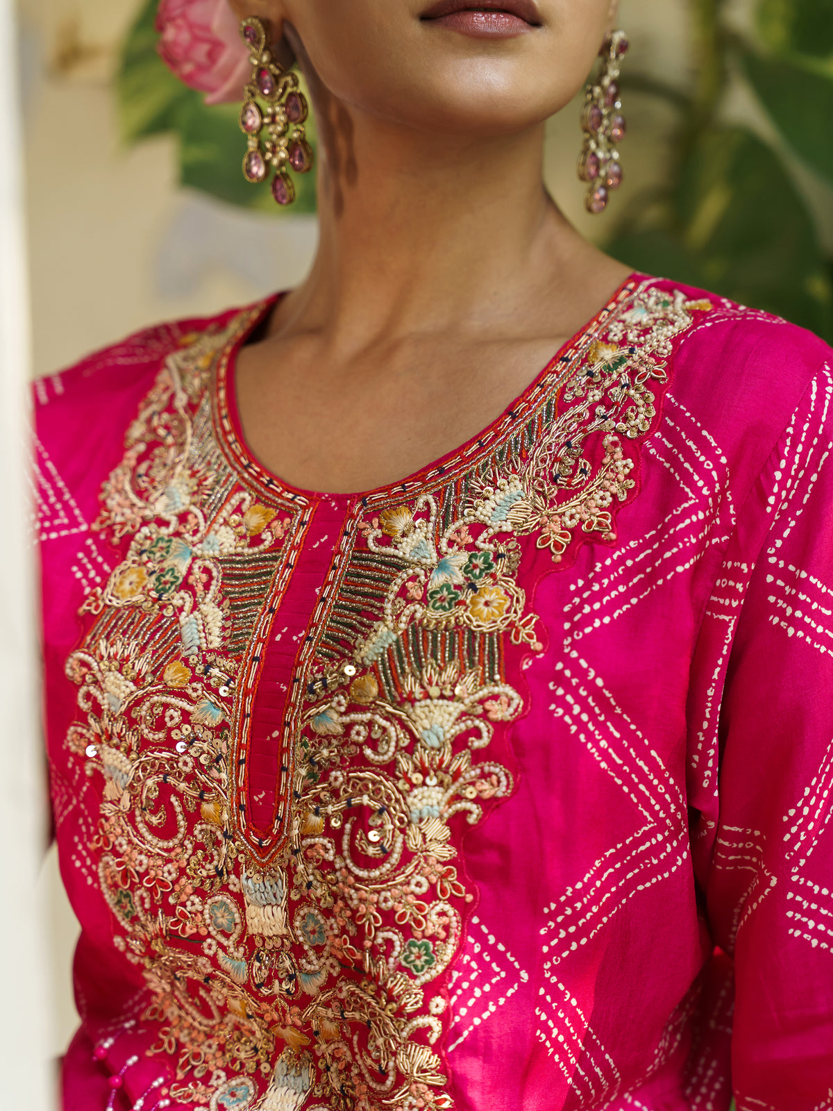 Mukti Rani Pink Pure Viscose Embroidered Straight Suit Set