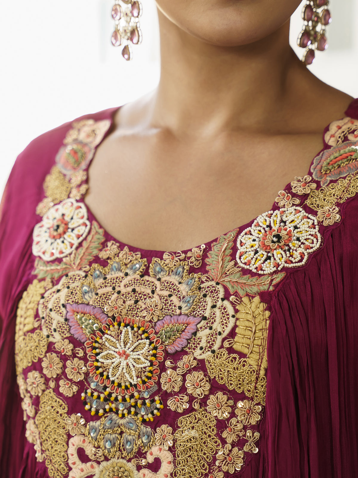 Zivika Wine Maroon Pure Viscose Embroidered Kurta Palazzo Set