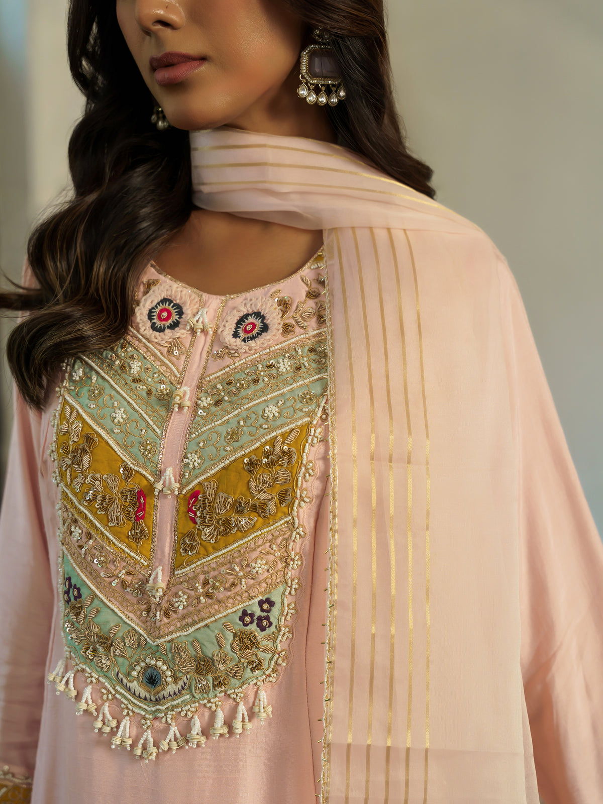 Aadhya Elegant Blush Pink Pure Viscose Embroidered Suit Set