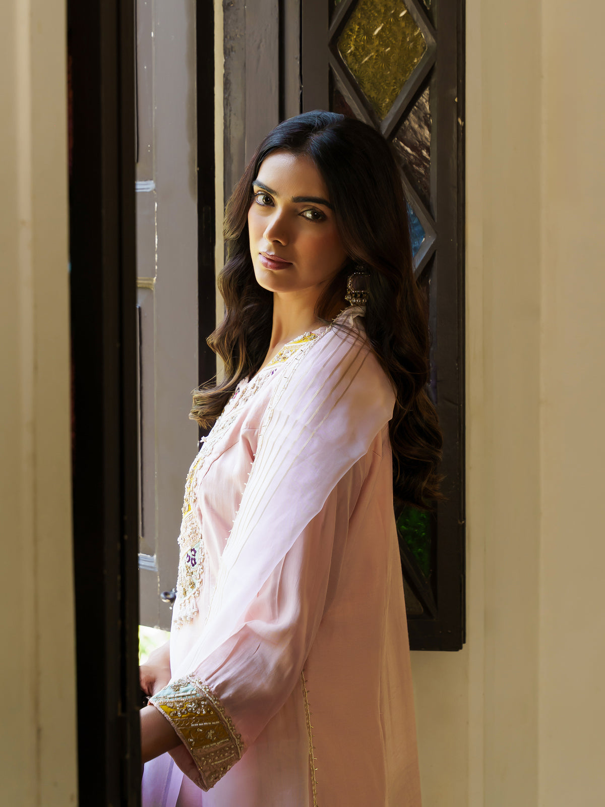 Aadhya Elegant Blush Pink Pure Viscose Embroidered Suit Set