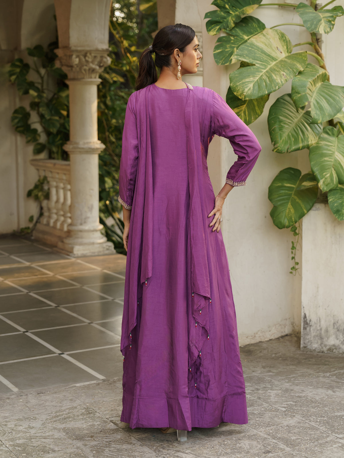 Imaya Purple Pure Viscose Embroidered Anarkali Floor Length Gown With Fancy Dupatta
