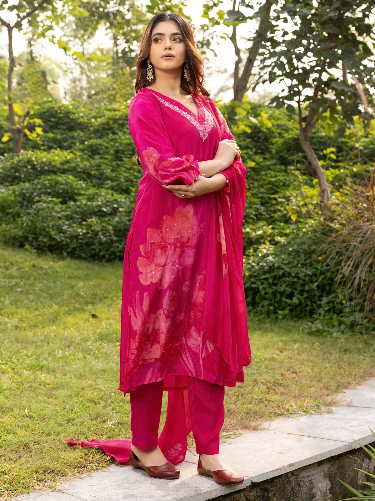 Vannya B Festive Suit Set with Embroidered Dupatta for Women