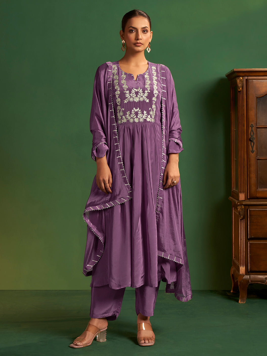 Amaya Natural Crepe Embroidered Salwar Set