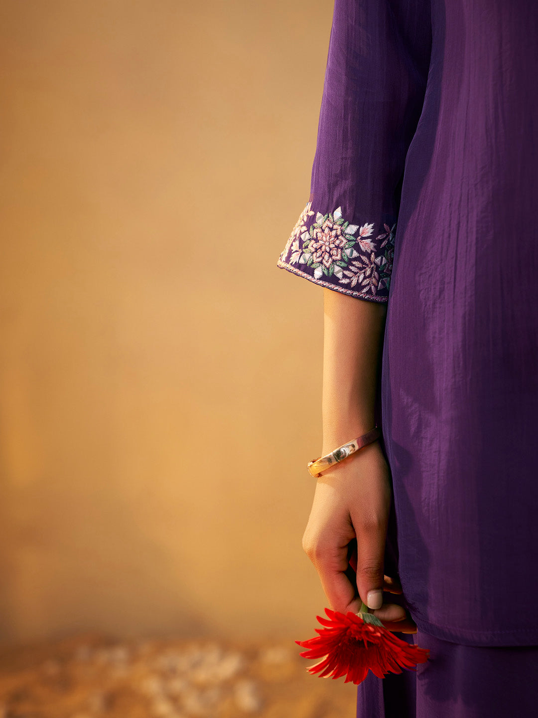 Mrinali Natural Crepe Embroidered Palazzo Set