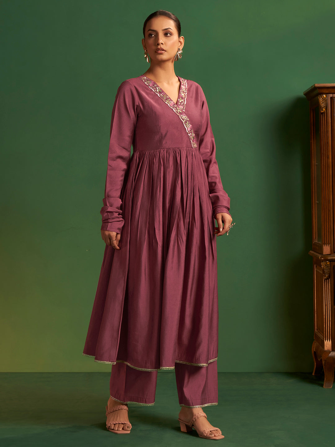 Adwiti Viscose Silk Angrakha Kurta Pant Set