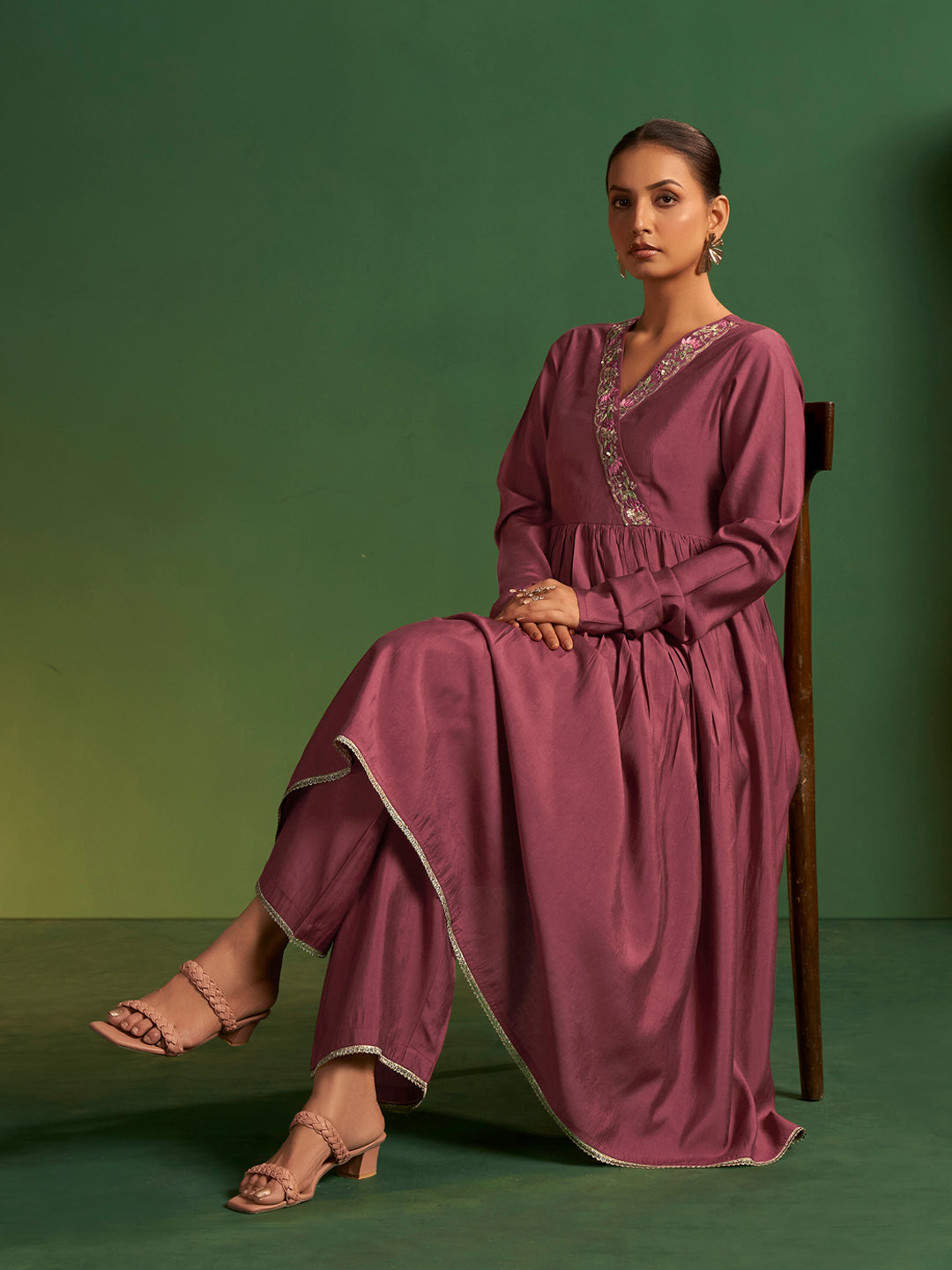 Adwiti Viscose Silk Angrakha Kurta Pant Set