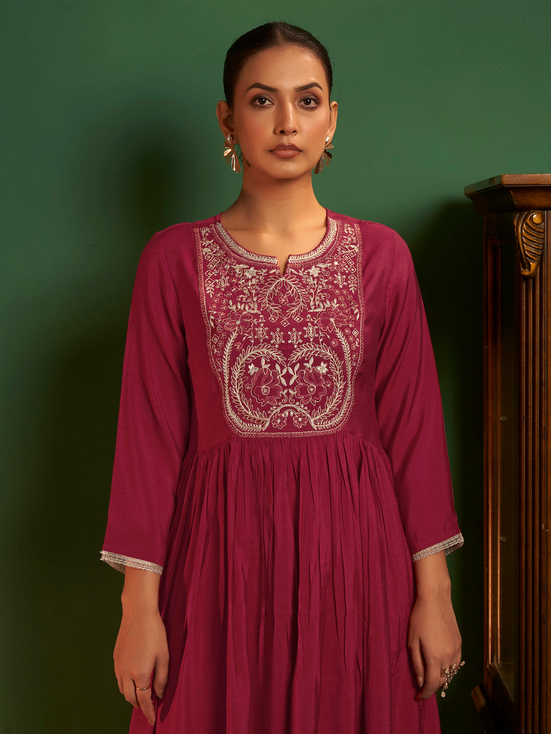 Eshana Viscose Silk Pleated Kurta Set