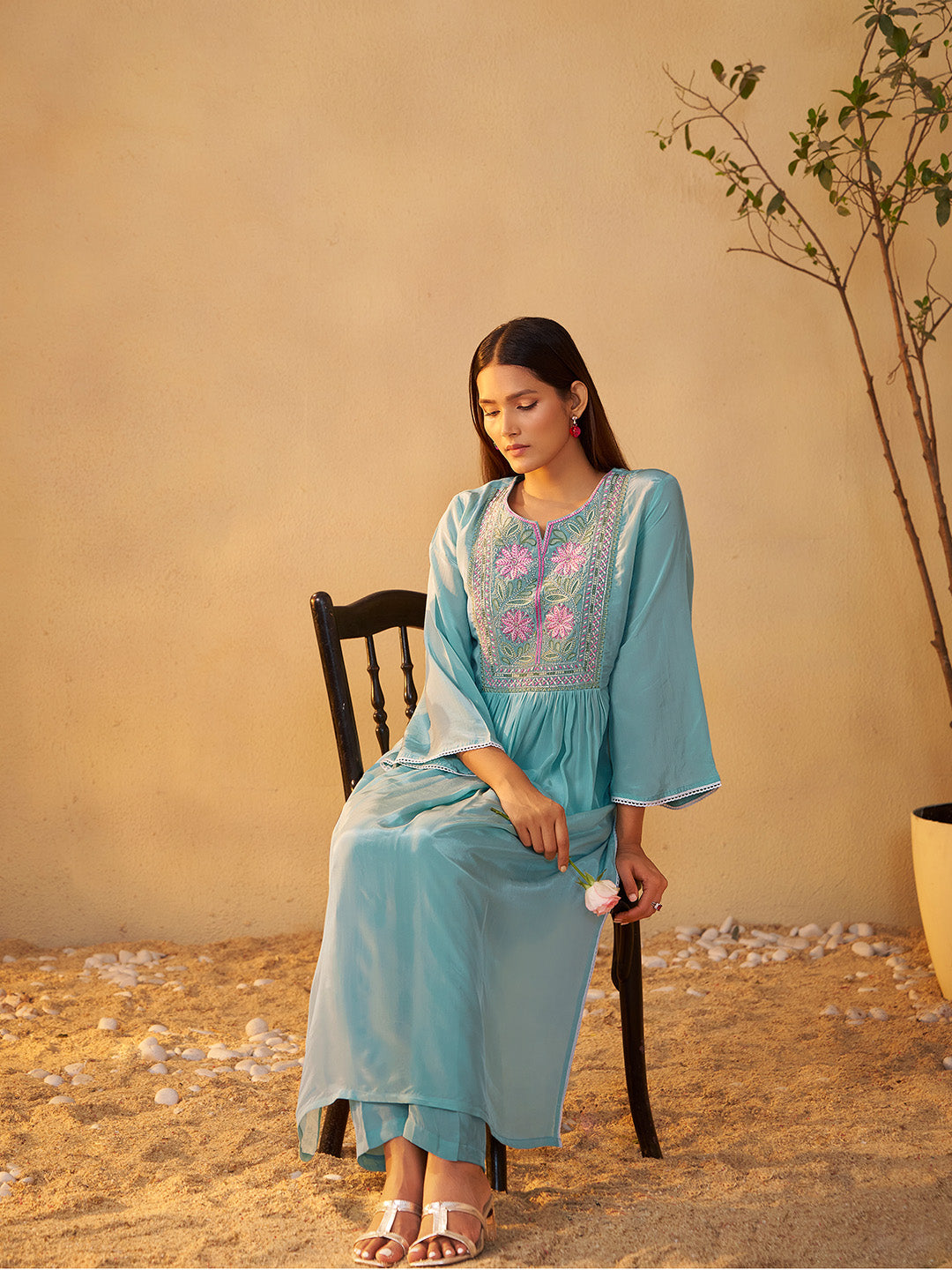 Kanisha Natural Crepe Embroidered Kurta Set