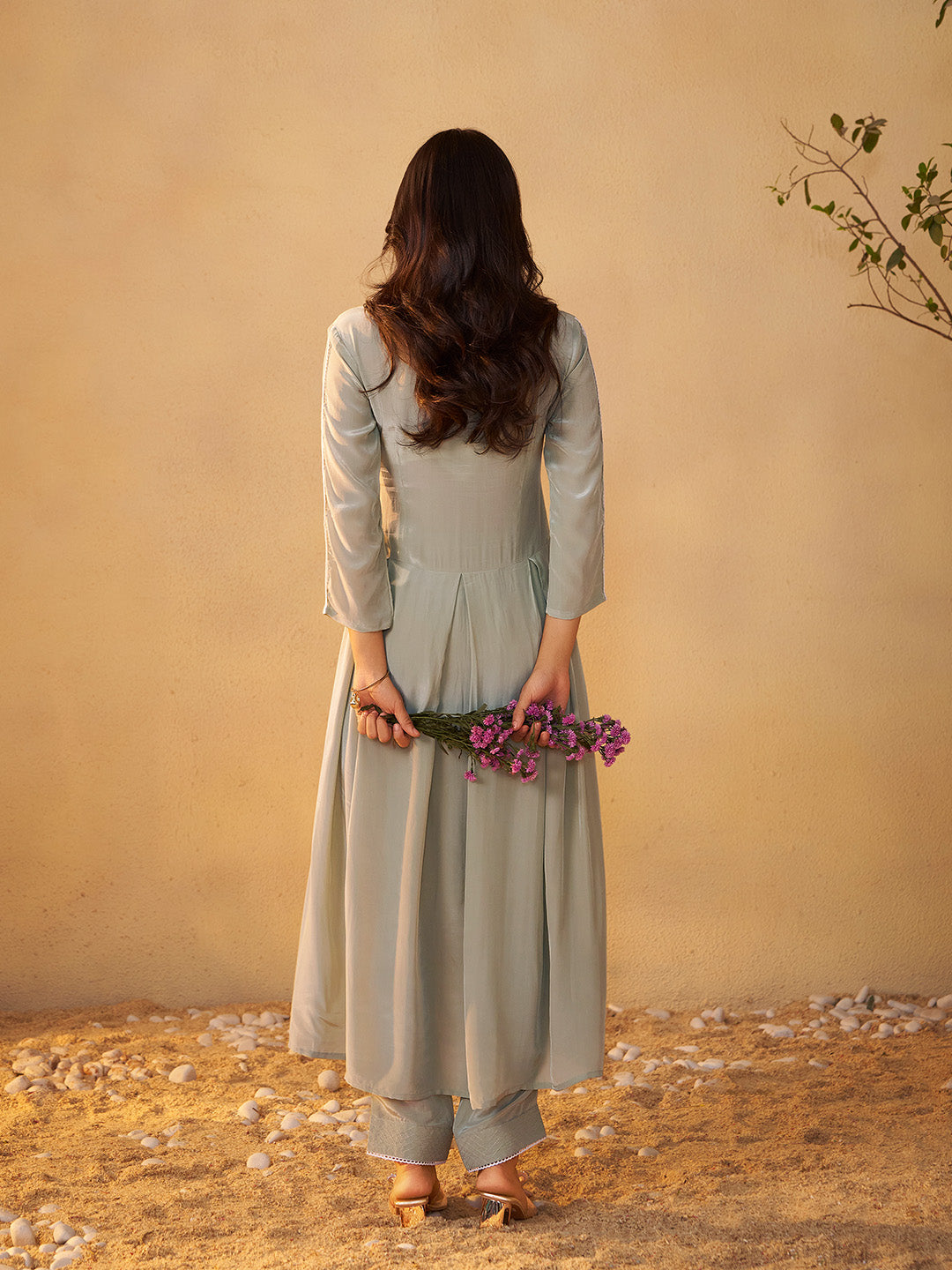 Mehira Natural Crepe Embroidered Anarkali Set