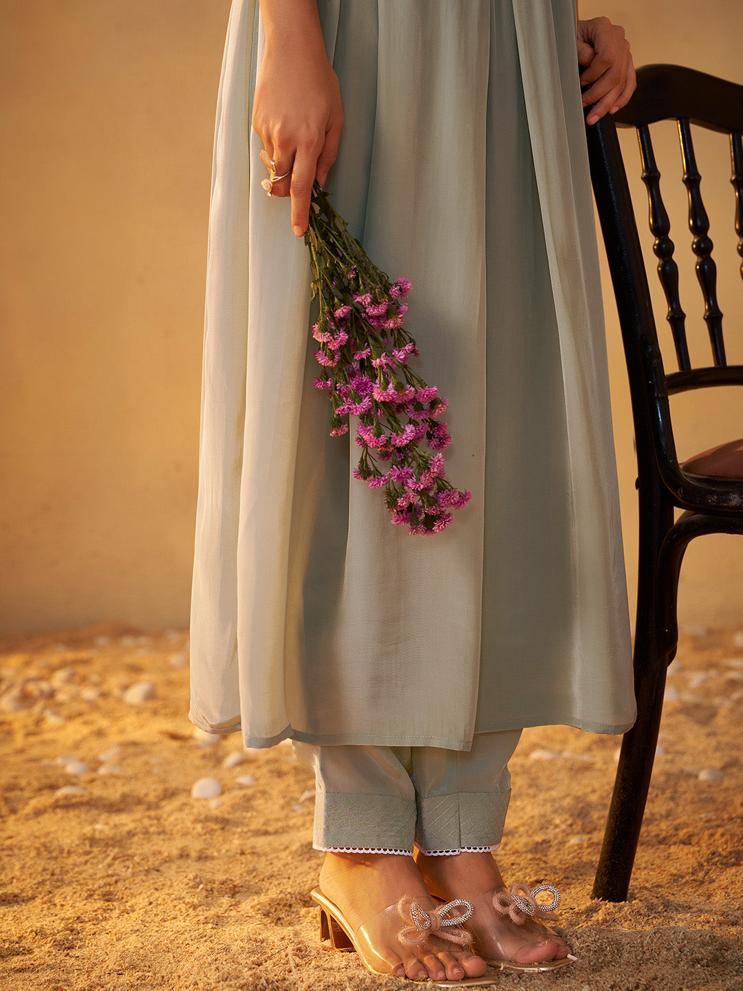 Mehira Natural Crepe Embroidered Anarkali Set