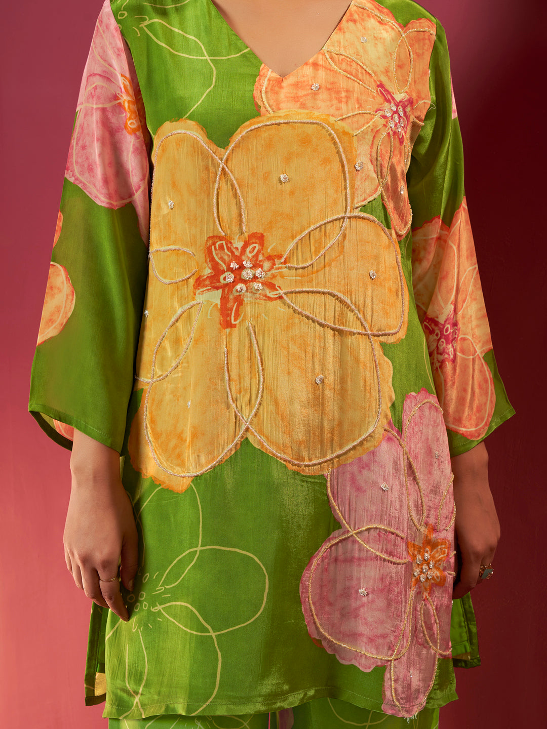 Shuchi Natural Crepe Colour Block Co-ord Set