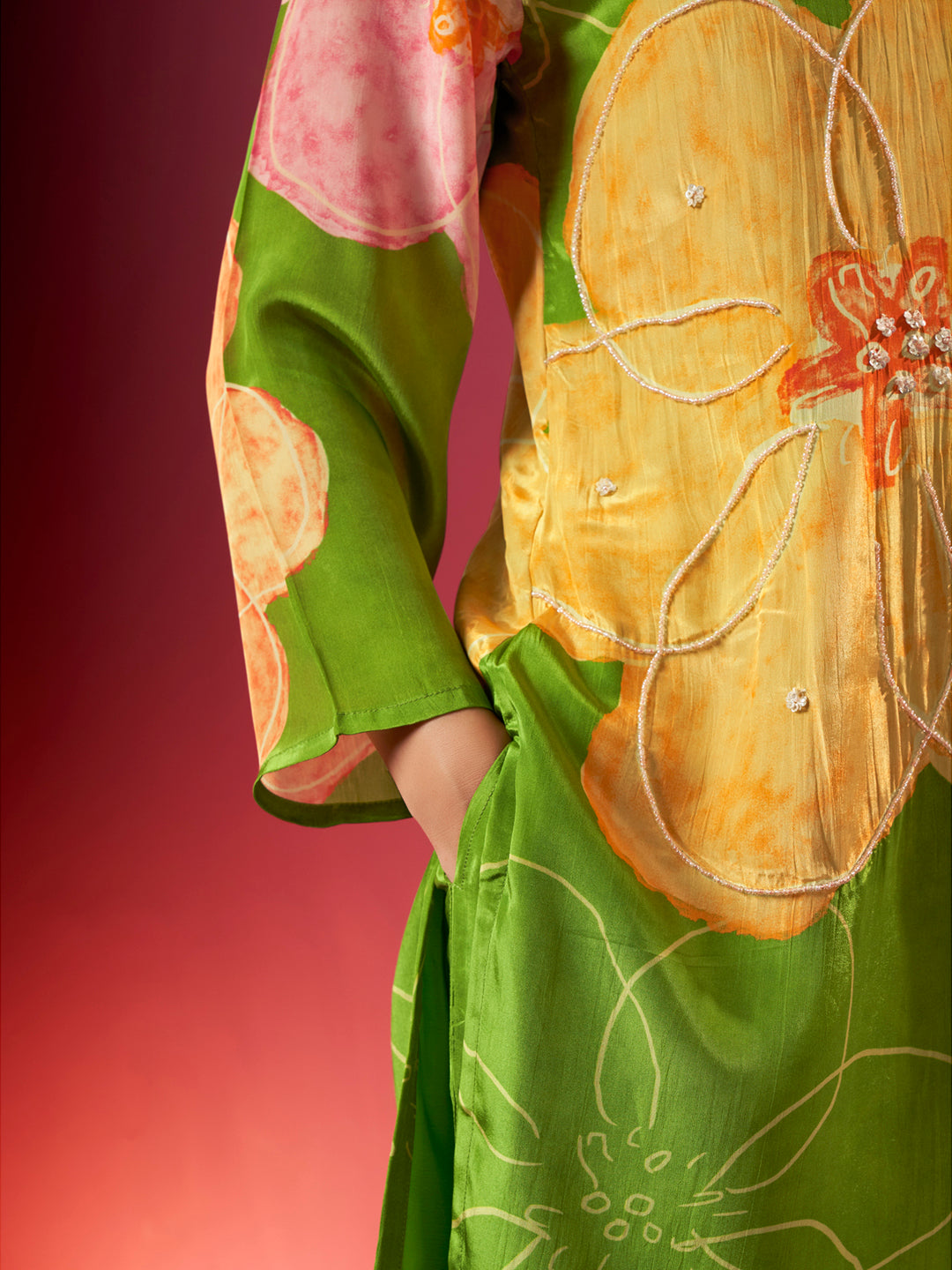 Shuchi Natural Crepe Colour Block Co-ord Set