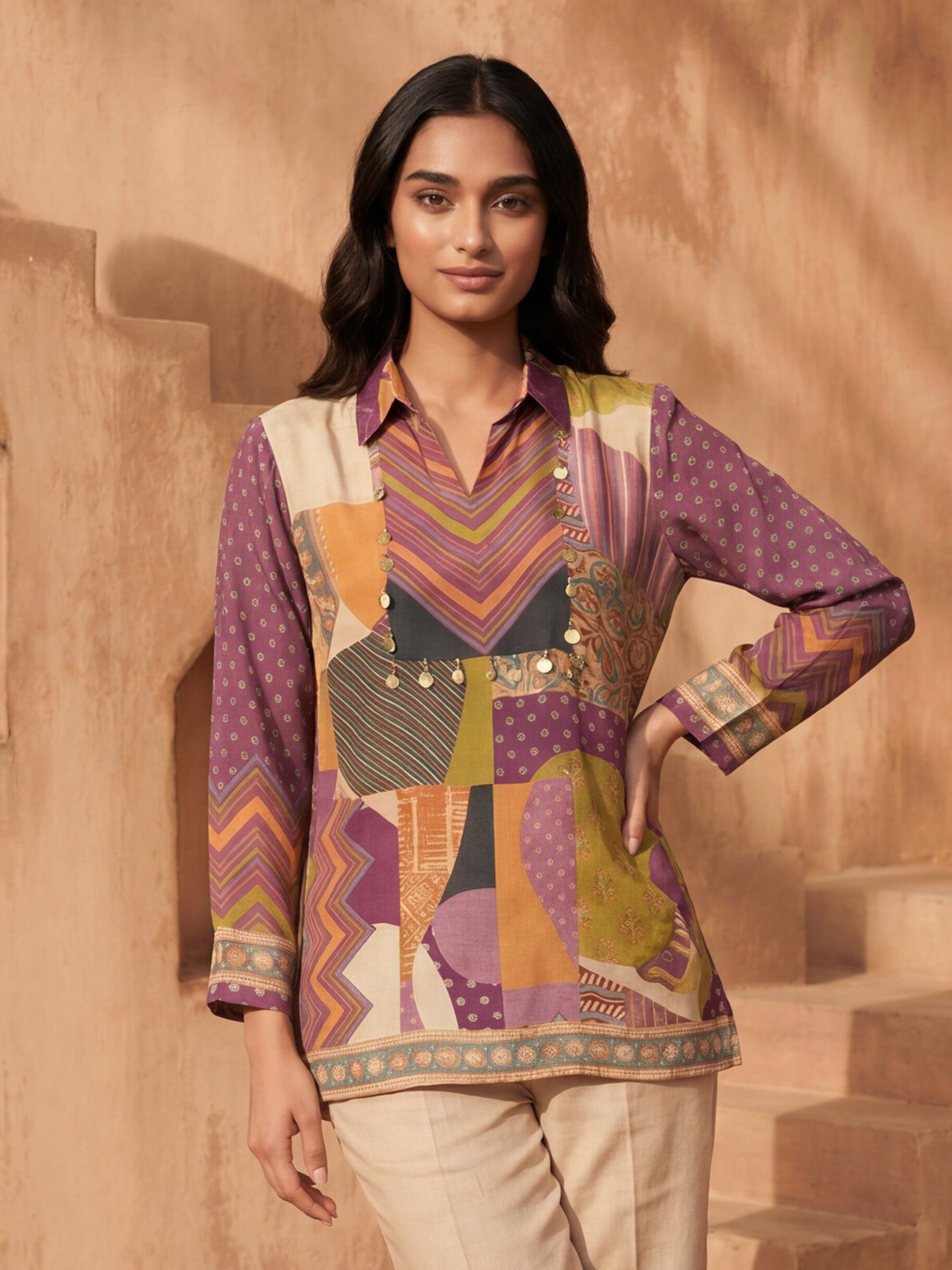 Iris Multicolor Crepe Printed Shirt