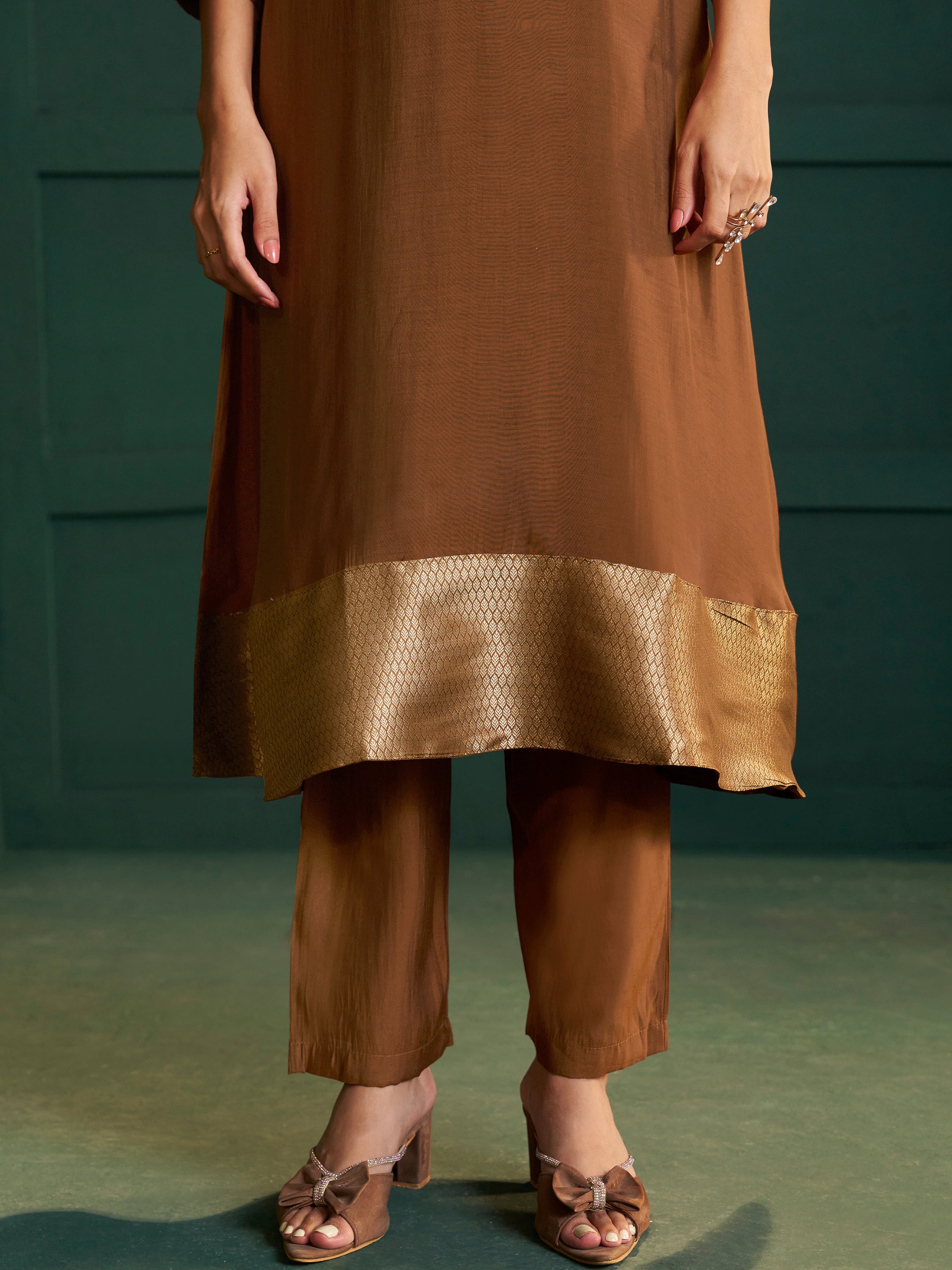 Madhura Brown Chanderi Embroidered Suit Set