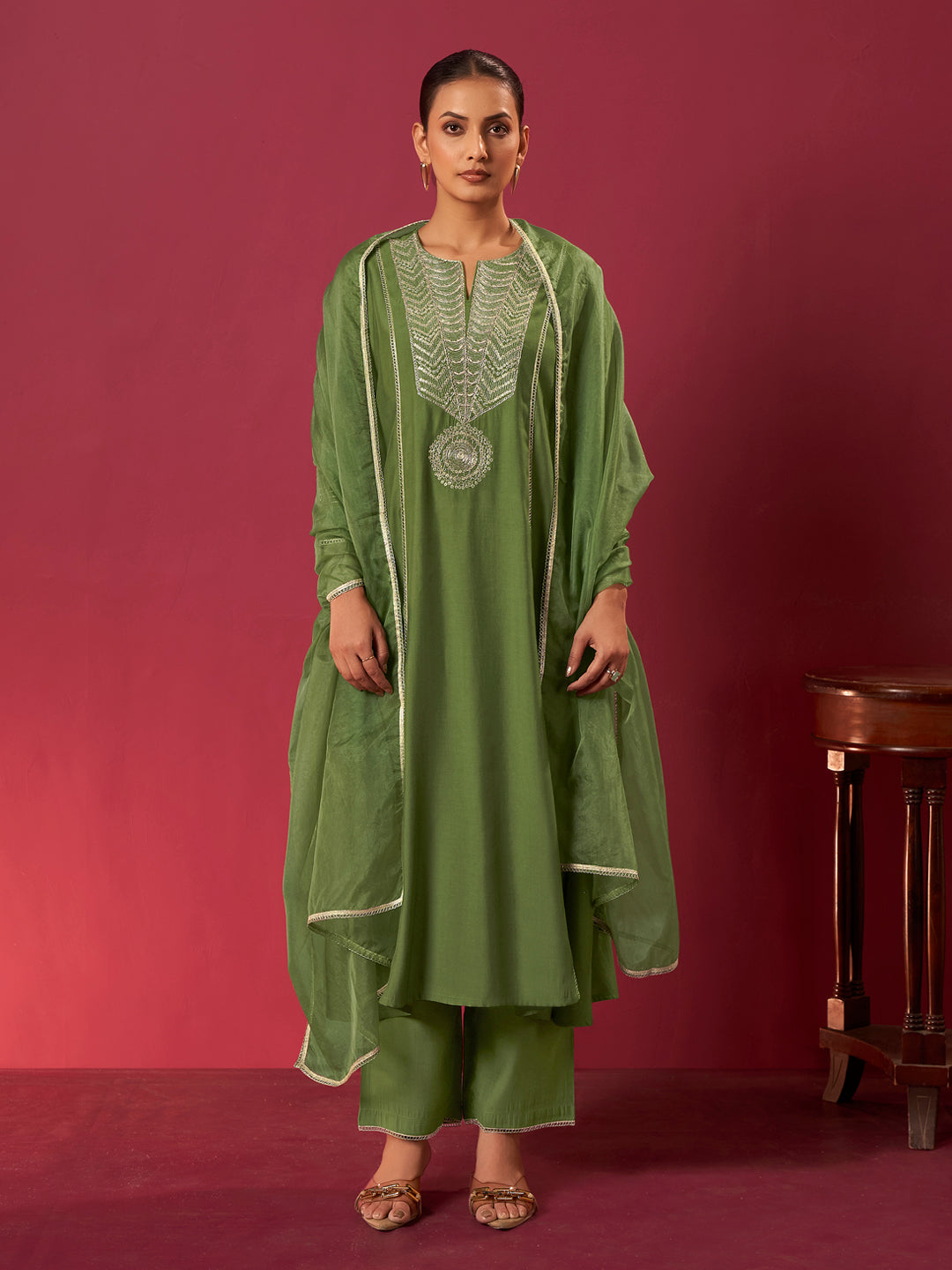 Prisha Roman Chanderi Embroidered Salwar Set