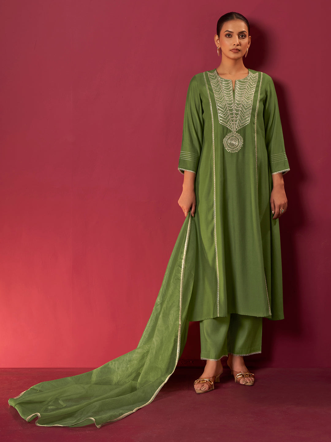 Prisha Roman Chanderi Embroidered Salwar Set