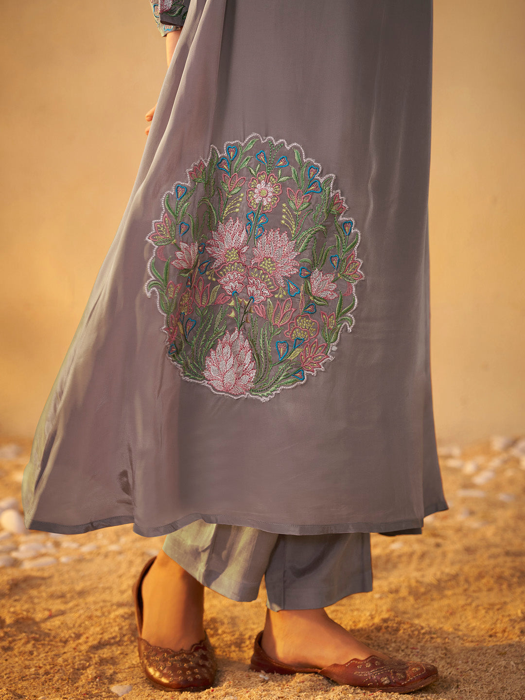 Sanjhika Natural Crepe Embroidered Kurta Set