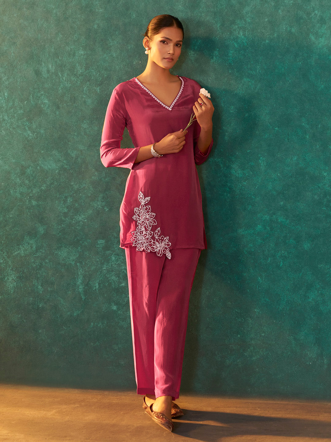 Iravya Natural Crepe Embroidered Co-ord Set