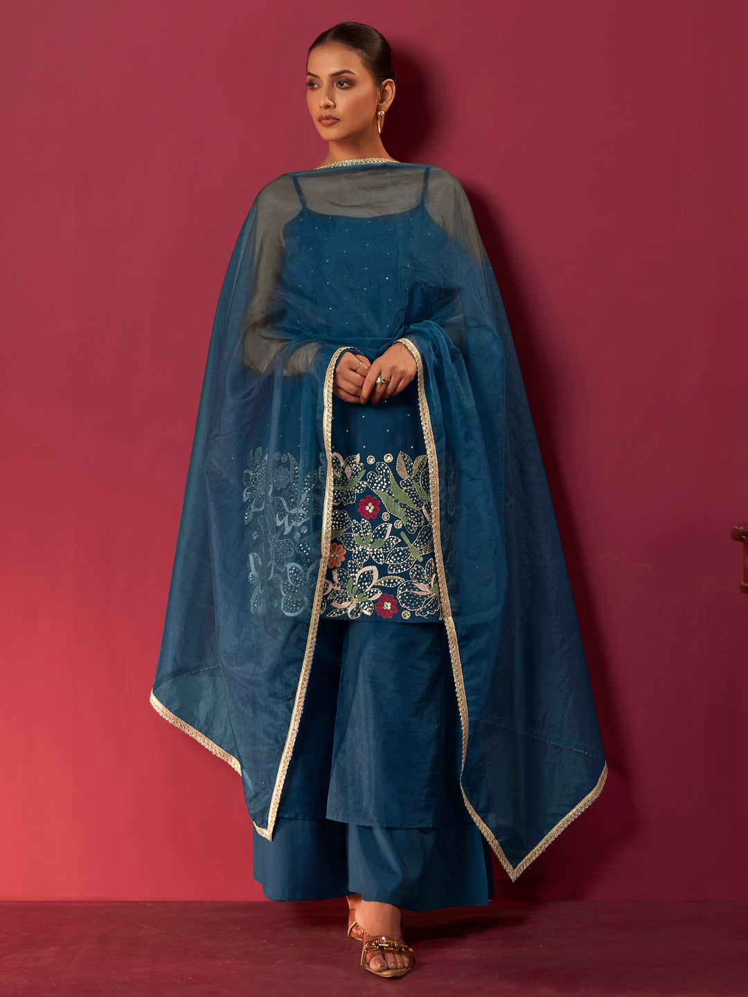 Sanjana Roman Chanderi Embroidered Suit Set