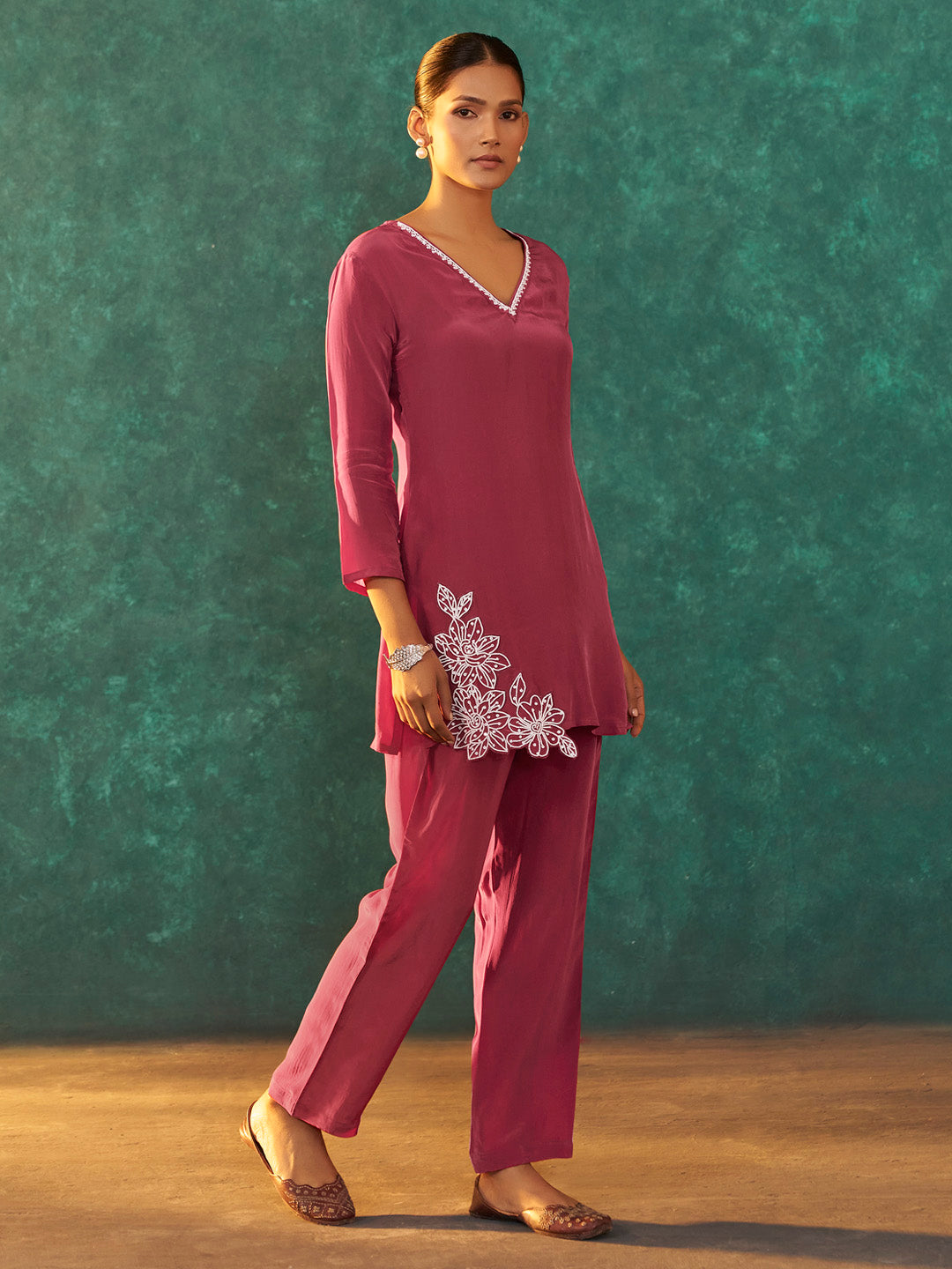 Iravya Natural Crepe Embroidered Co-ord Set