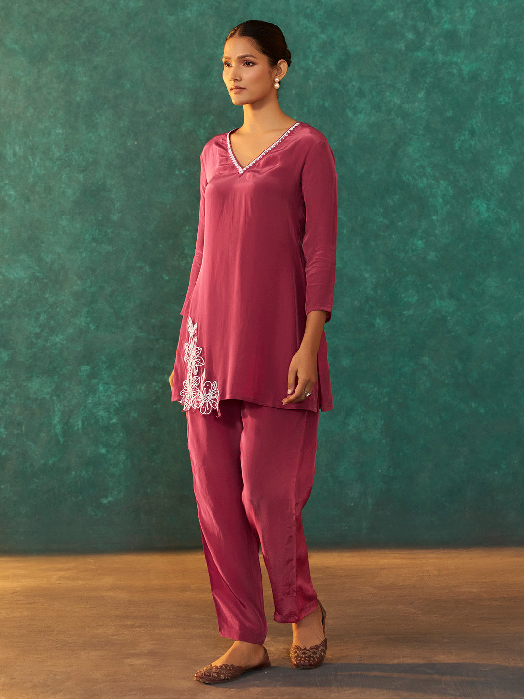 Iravya Natural Crepe Embroidered Co-ord Set