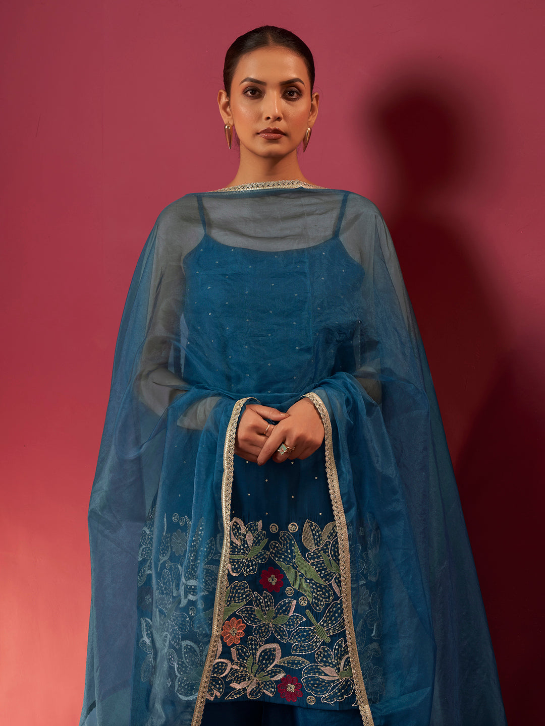 Sanjana Roman Chanderi Embroidered Suit Set