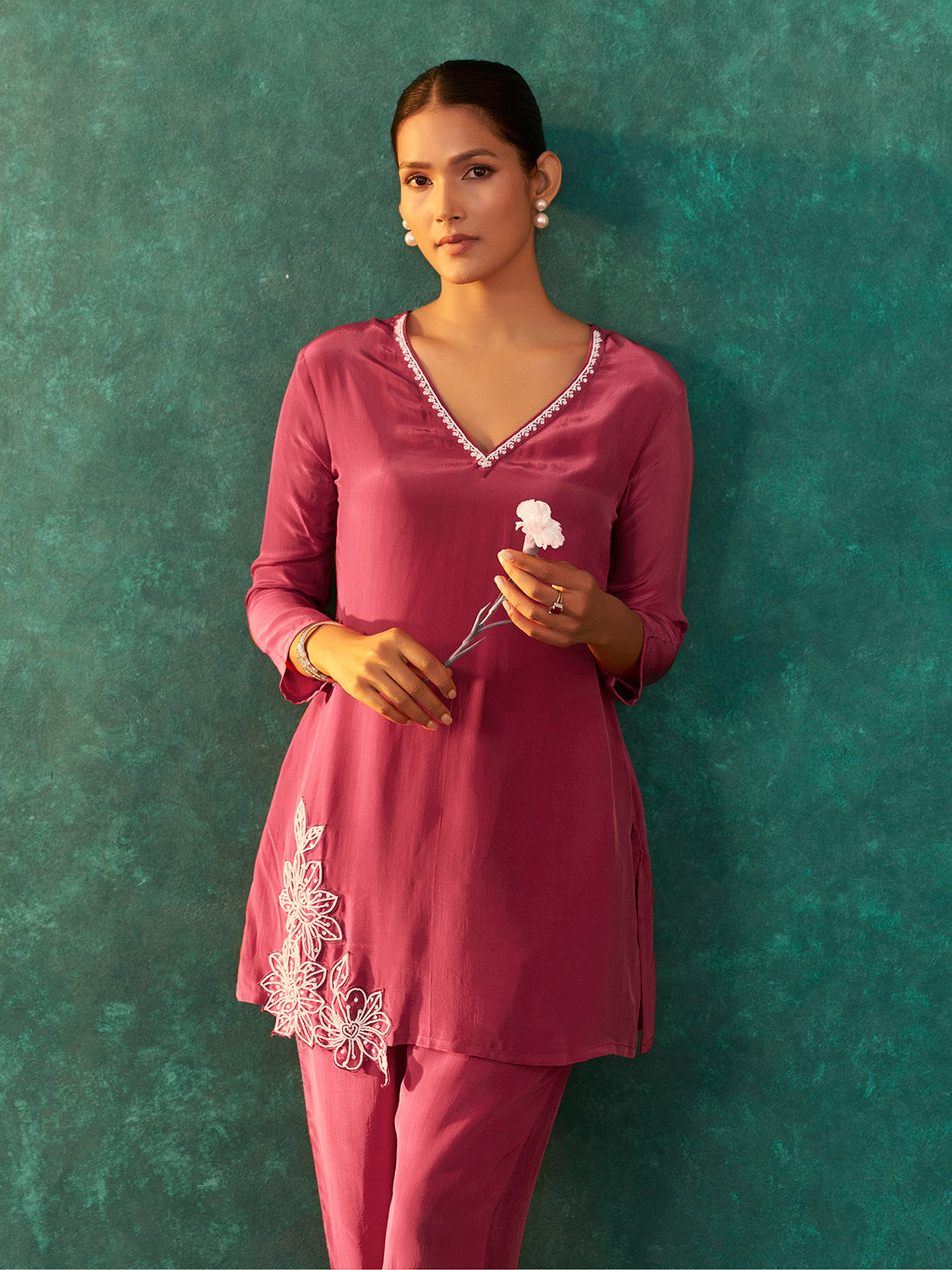 Iravya Natural Crepe Embroidered Co-ord Set