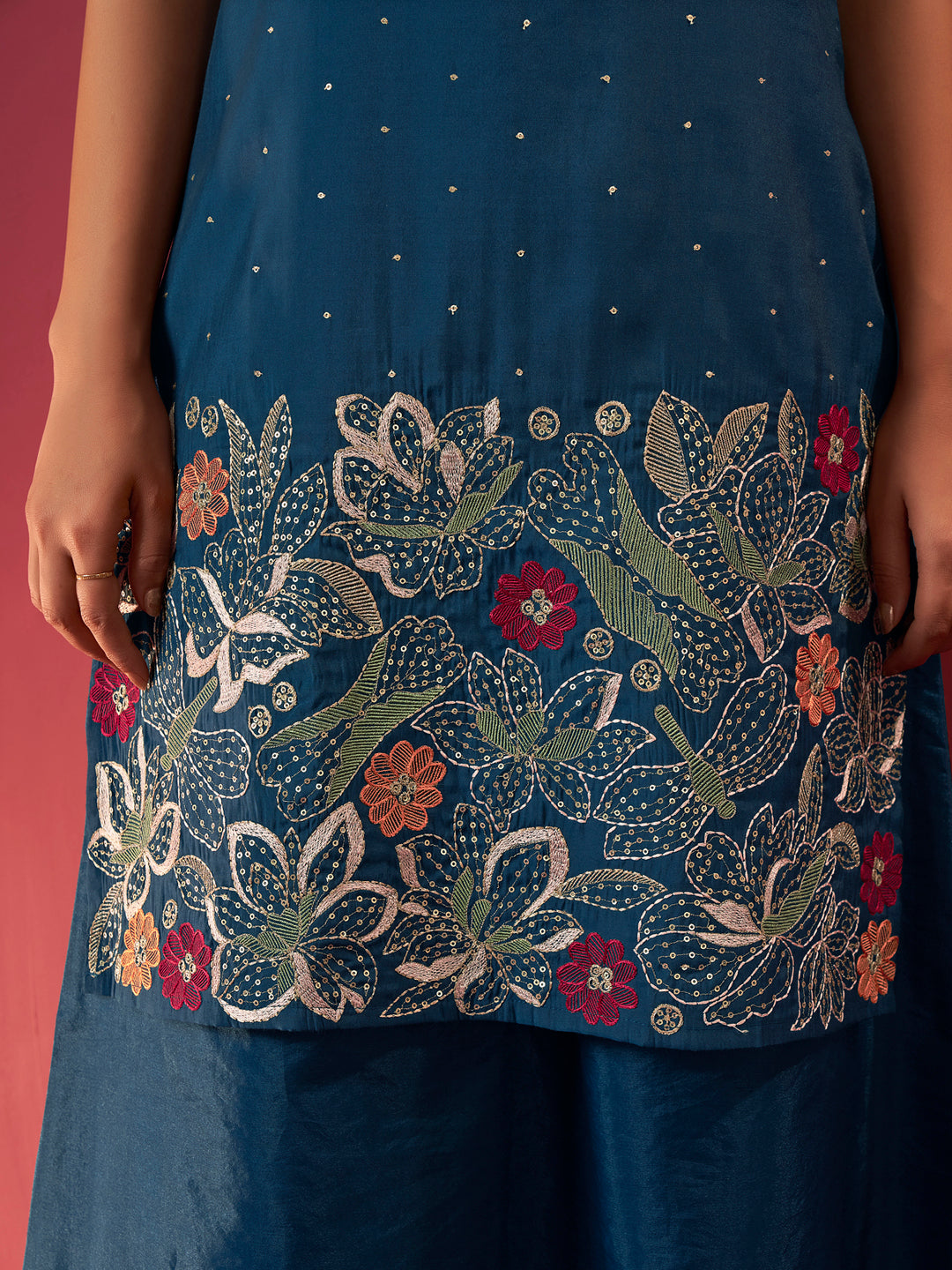 Sanjana Roman Chanderi Embroidered Suit Set