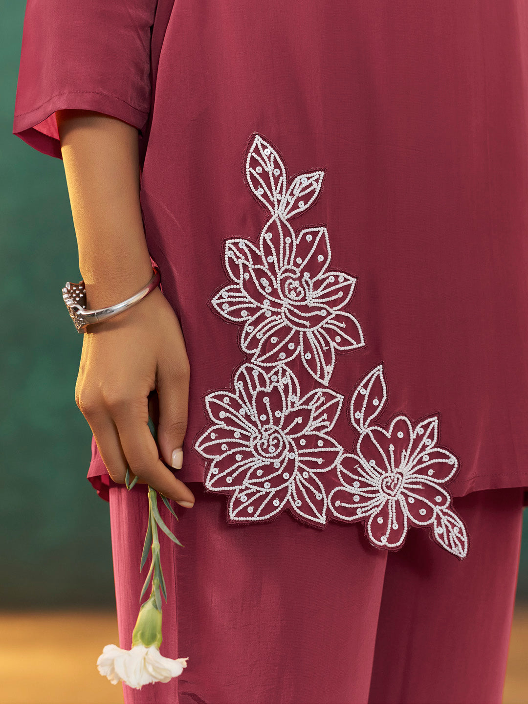 Iravya Natural Crepe Embroidered Co-ord Set