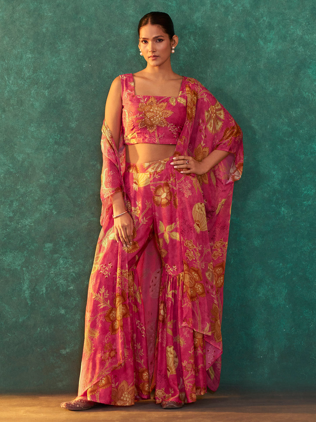 Kanira Muslin Printed Shrug Sharara Set