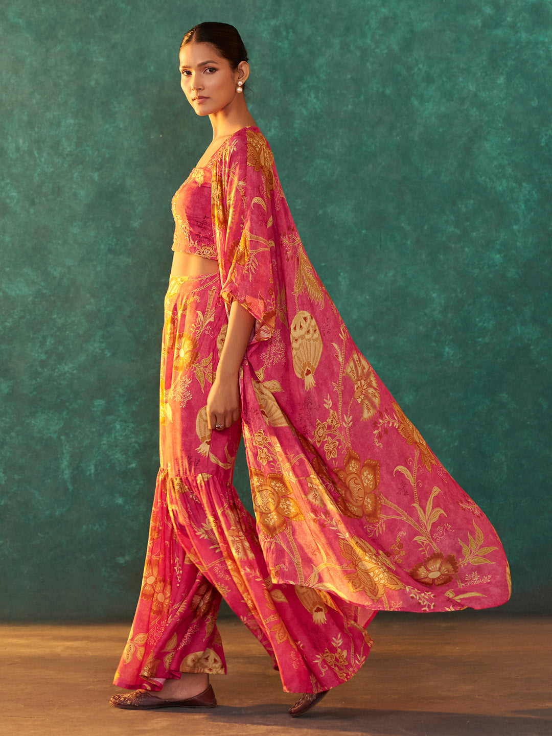 Kanira Muslin Printed Shrug Sharara Set