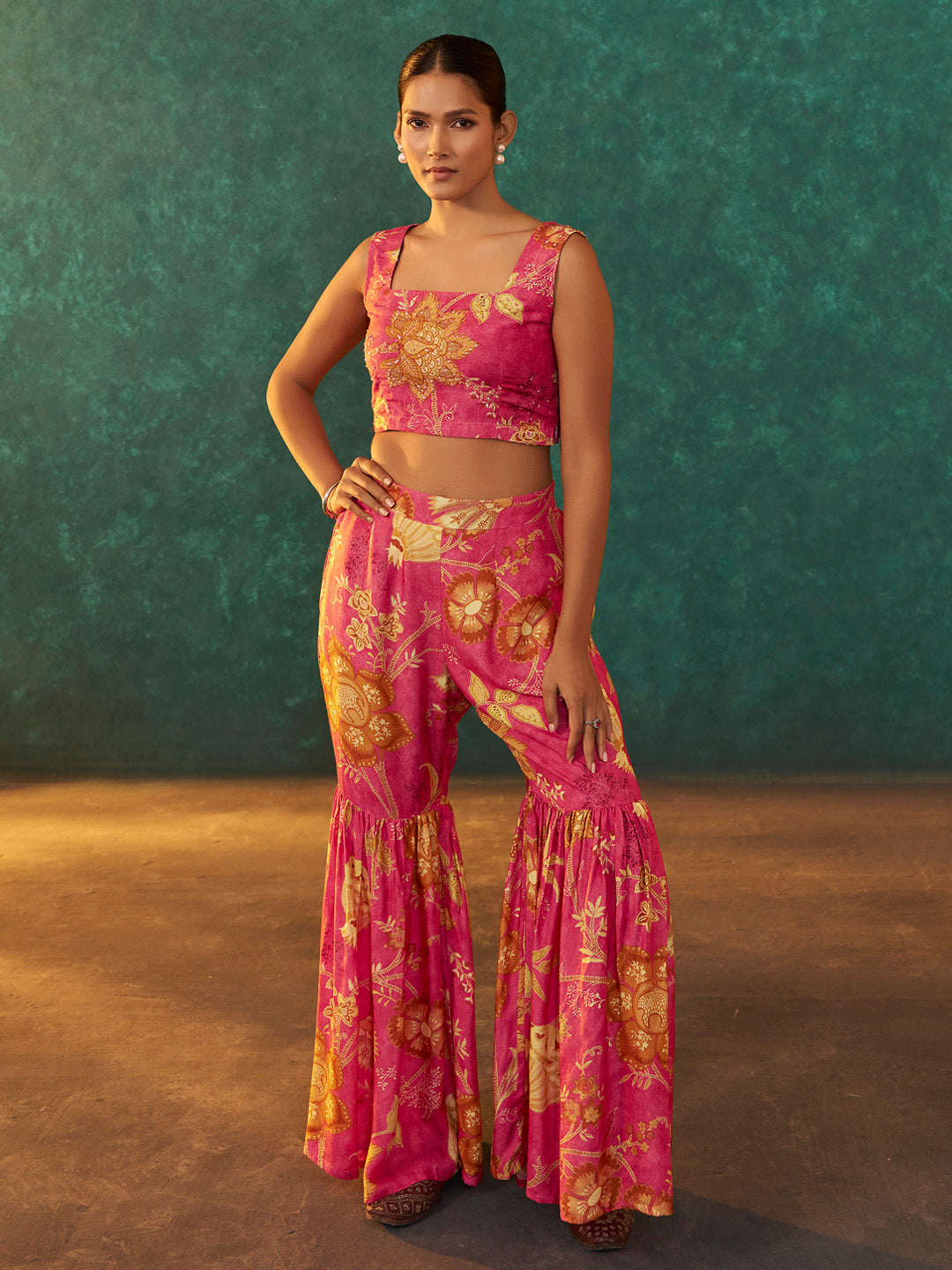 Kanira Muslin Printed Shrug Sharara Set