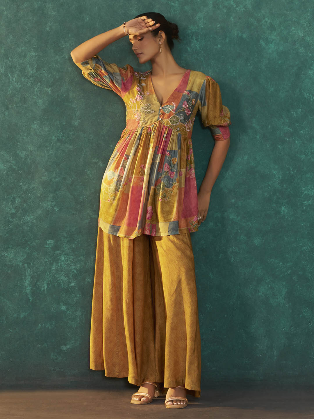 Tanira Mustard Muslin Printed Sharara Set