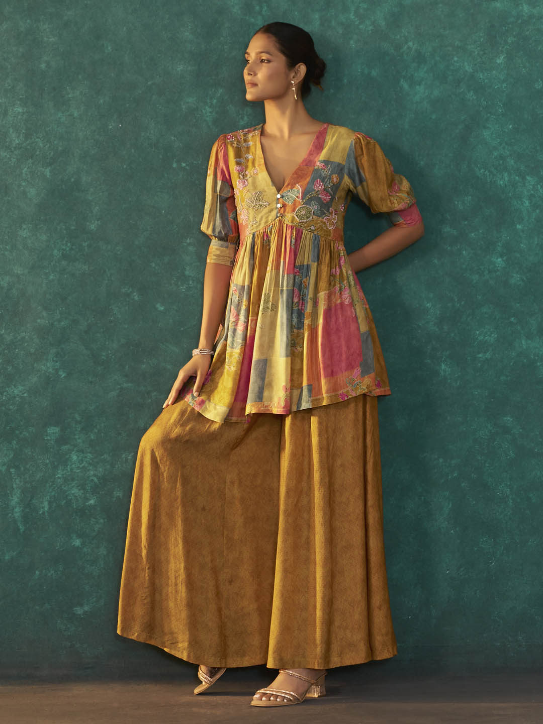 Tanira Mustard Muslin Printed Sharara Set