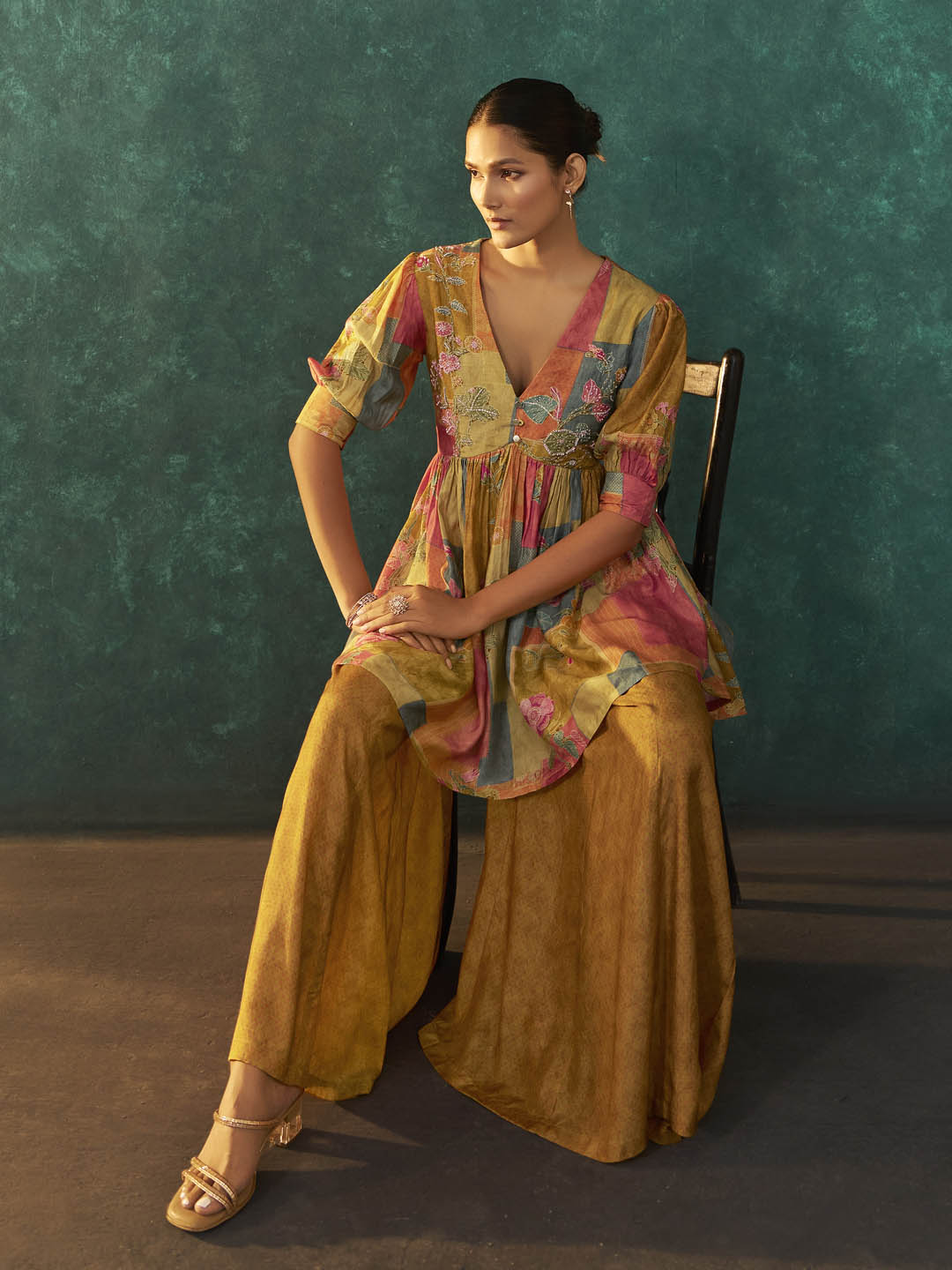 Tanira Mustard Muslin Printed Sharara Set