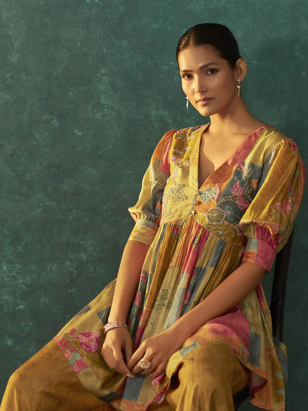 Tanira Mustard Muslin Printed Sharara Set