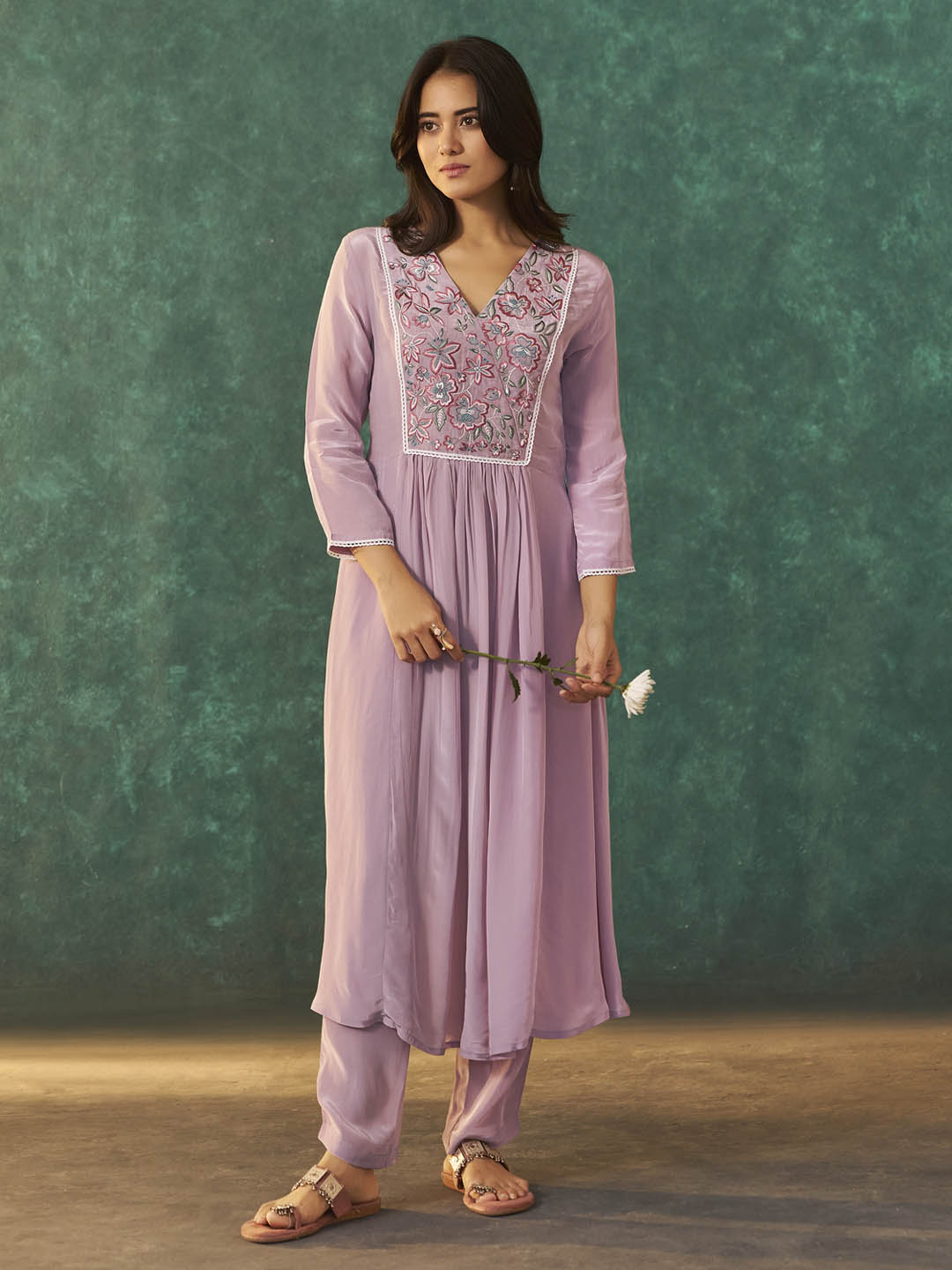 Lavanya Natural Crepe Embroidered Kurta Set