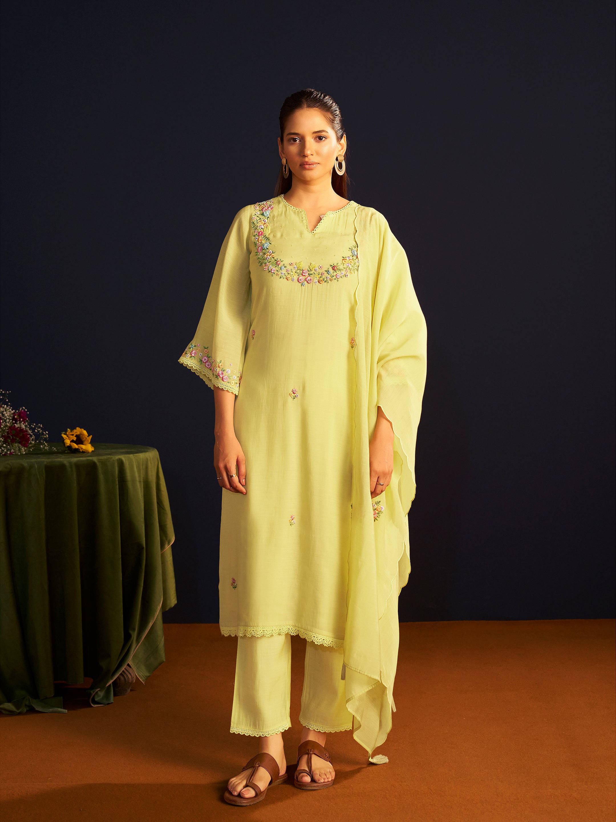 Myesha Light Green Mul Chanderi Handwork Set