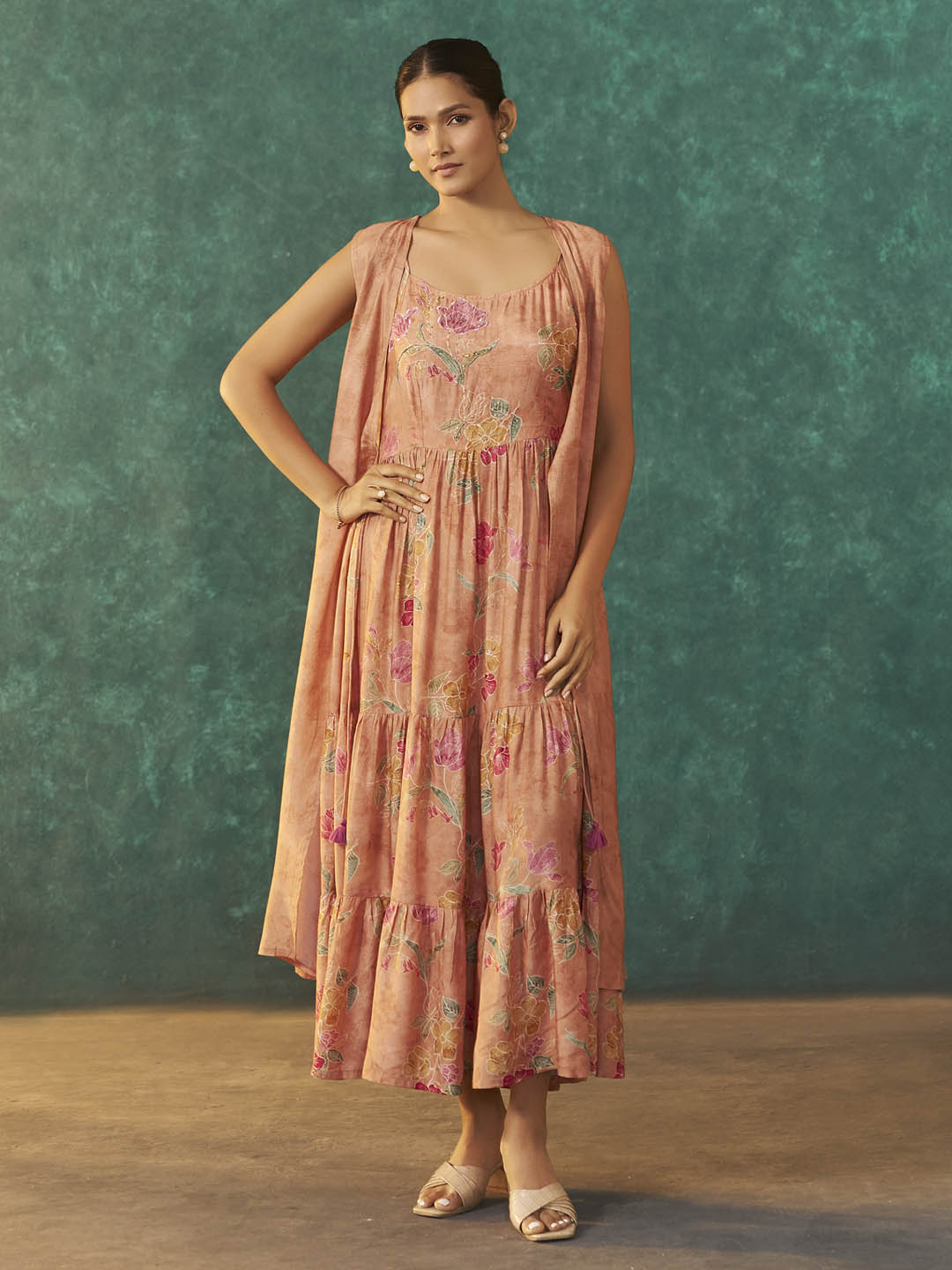 Amira Muslin Floral Printed Shrug Dress