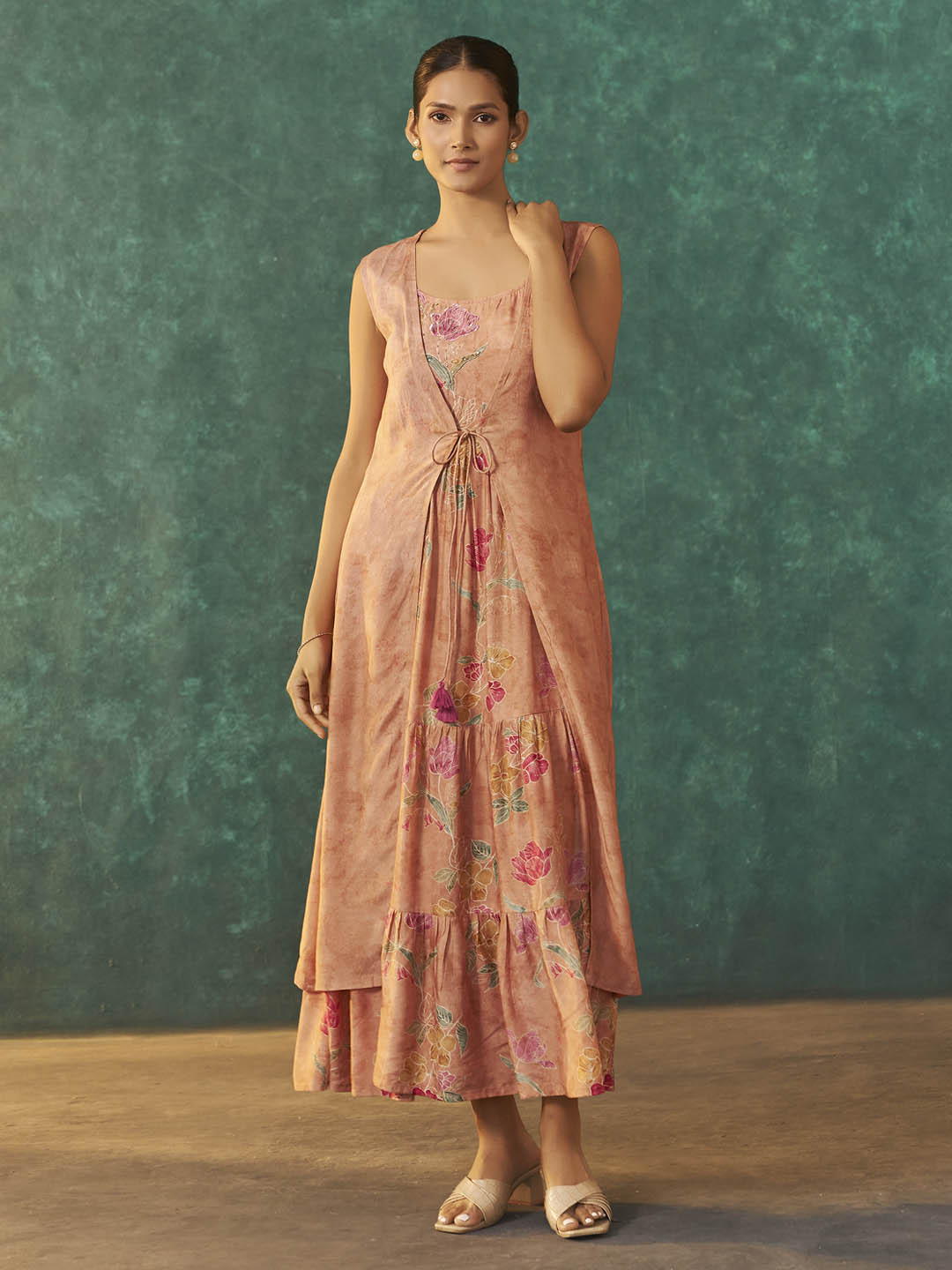 Amira Muslin Floral Printed Shrug Dress