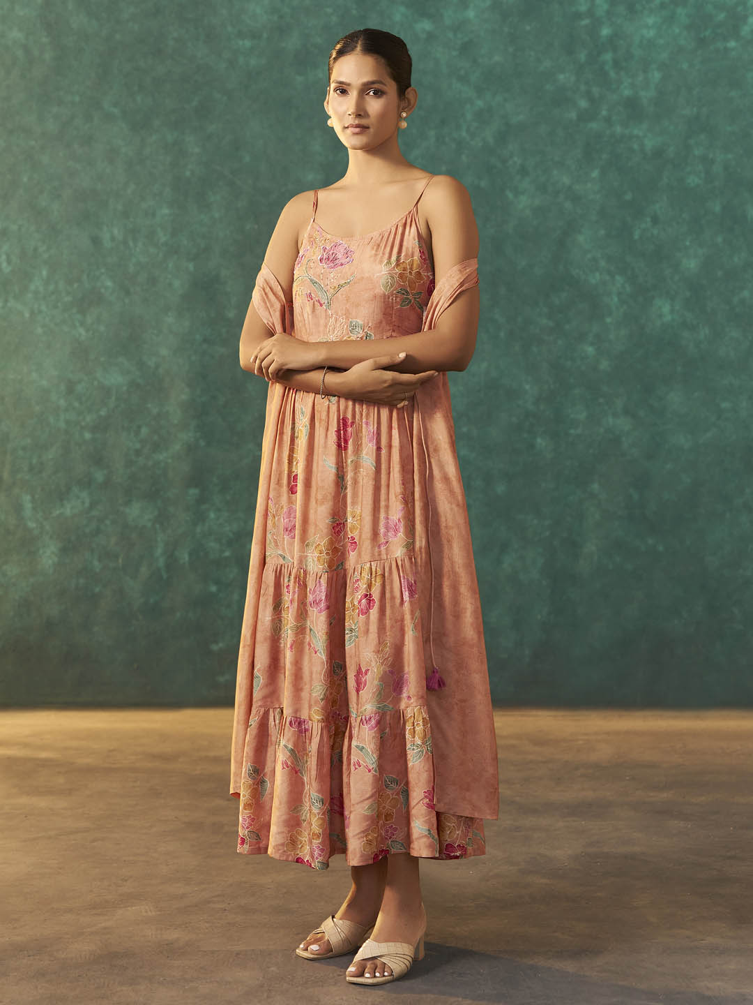 Amira Muslin Floral Printed Shrug Dress