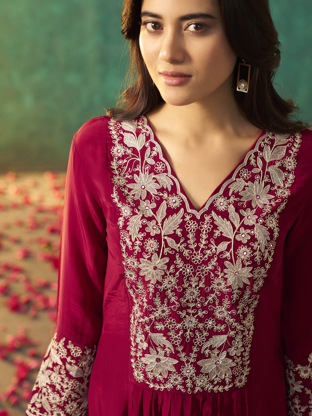 Ruhani Maroon Natural Crepe Kurta Set