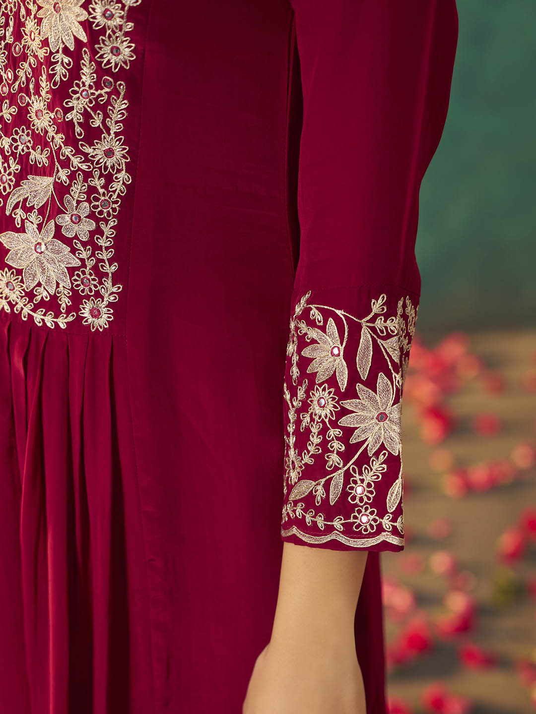 Ruhani Maroon Natural Crepe Kurta Set