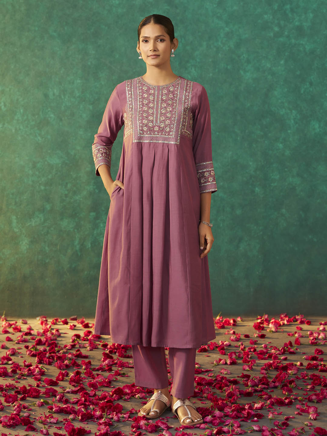 Charula Roman Silk Embroidered Kurta Set