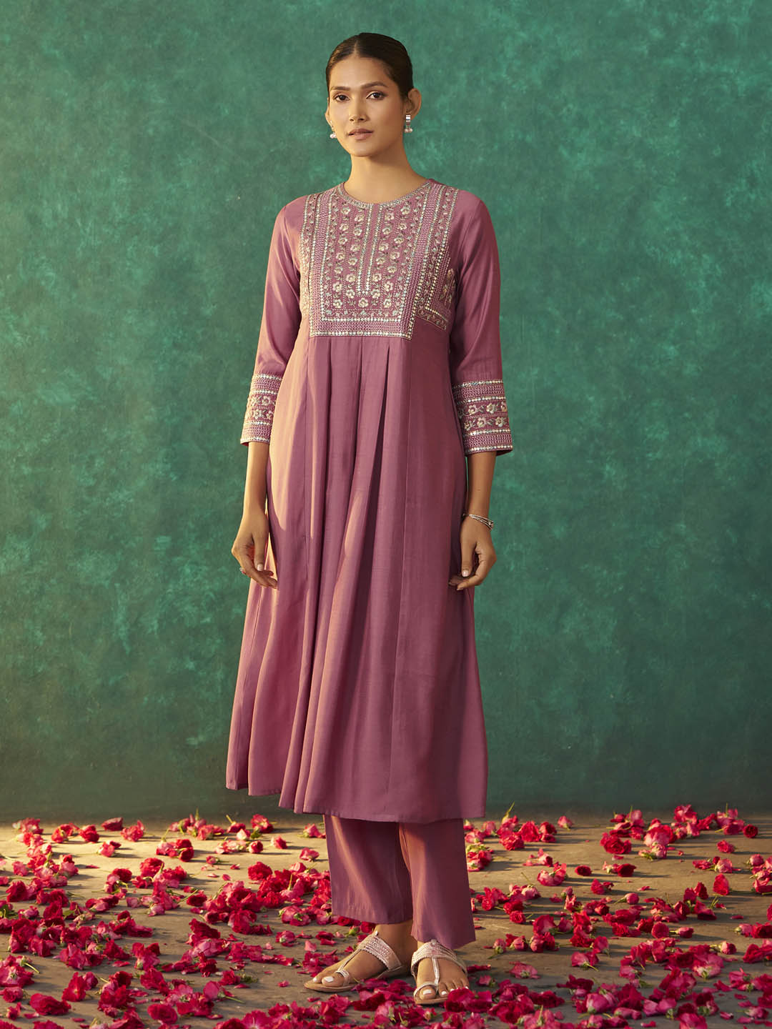 Charula Roman Silk Embroidered Kurta Set