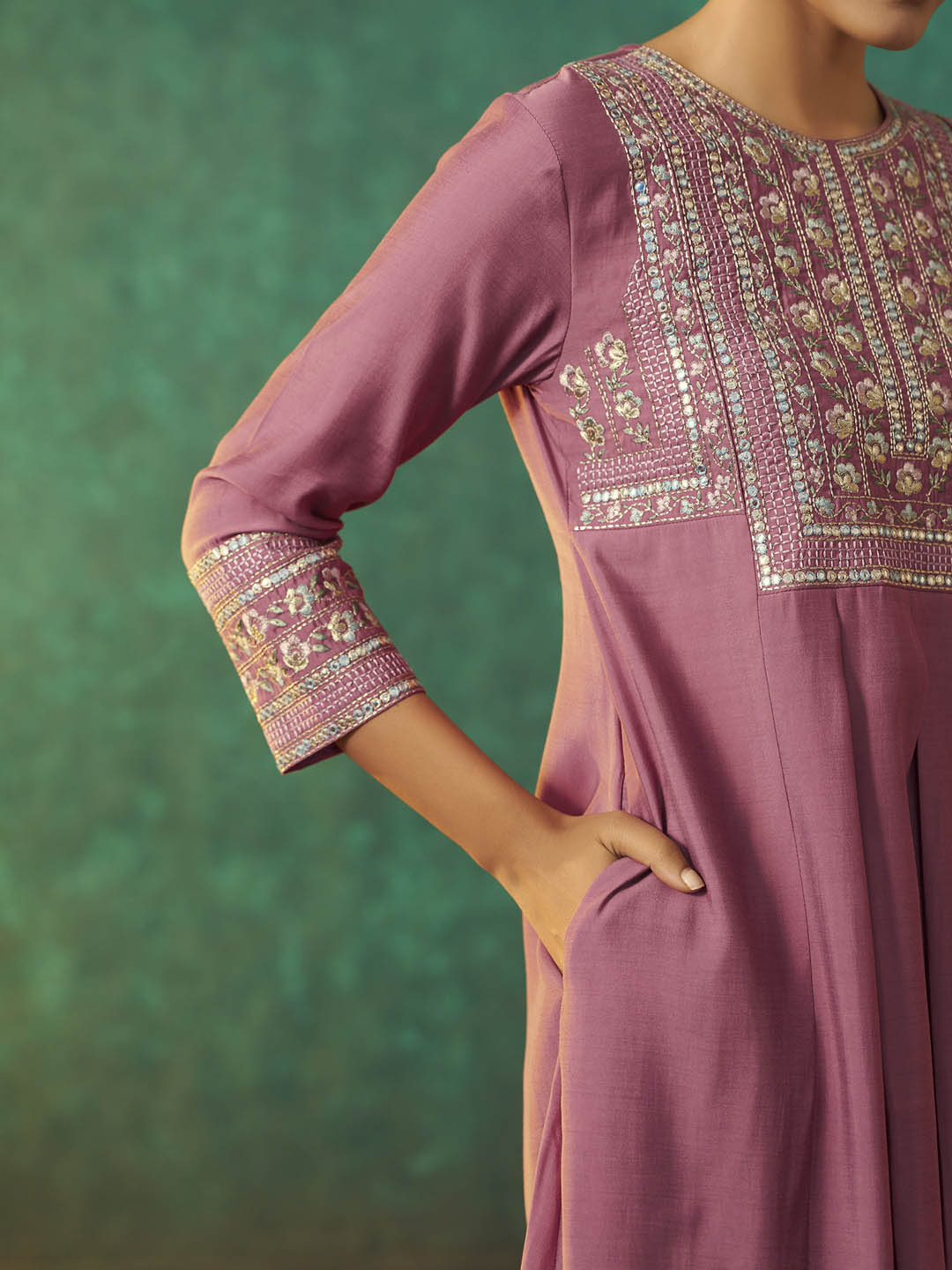Charula Roman Silk Embroidered Kurta Set