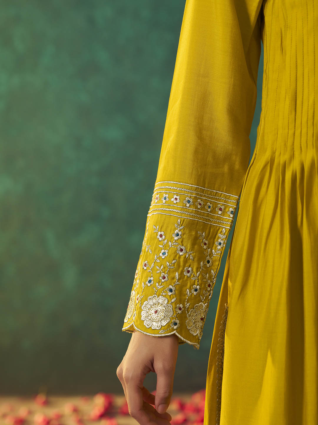 Svarna Roman Silk Flared Tassel Kurta Set