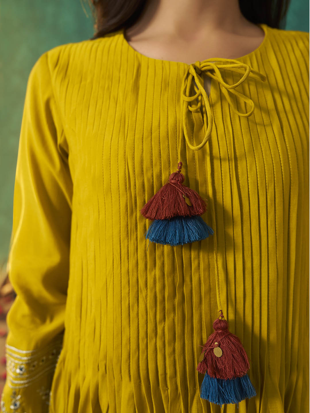 Svarna Roman Silk Flared Tassel Kurta Set