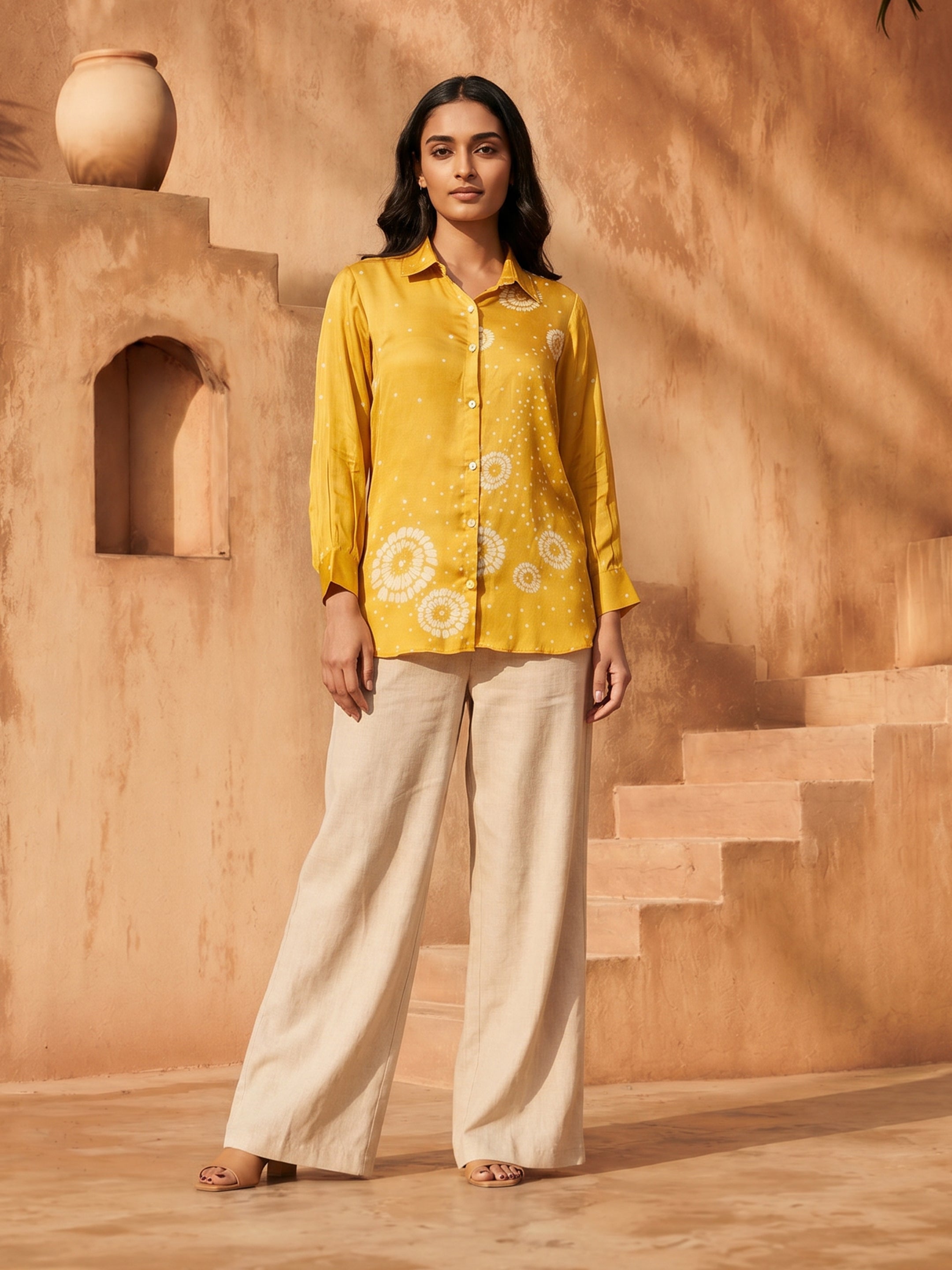 Daisy Yellow Crepe Printed Shirt
